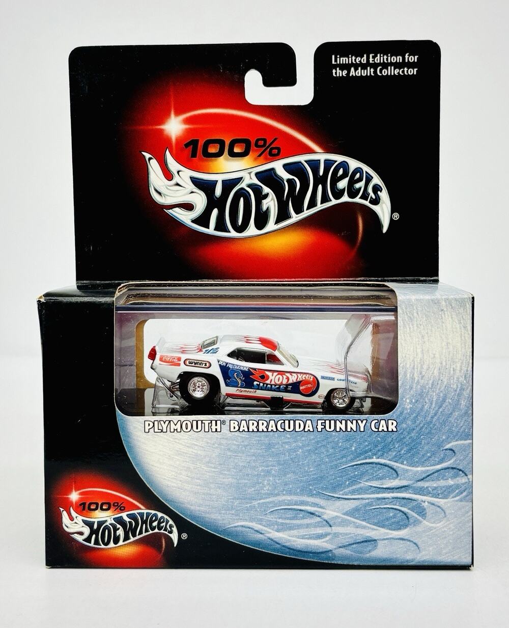 100% Hot Wheels Plymouth Barracuda Snake Funny Car White 54511 Black Box Sealed